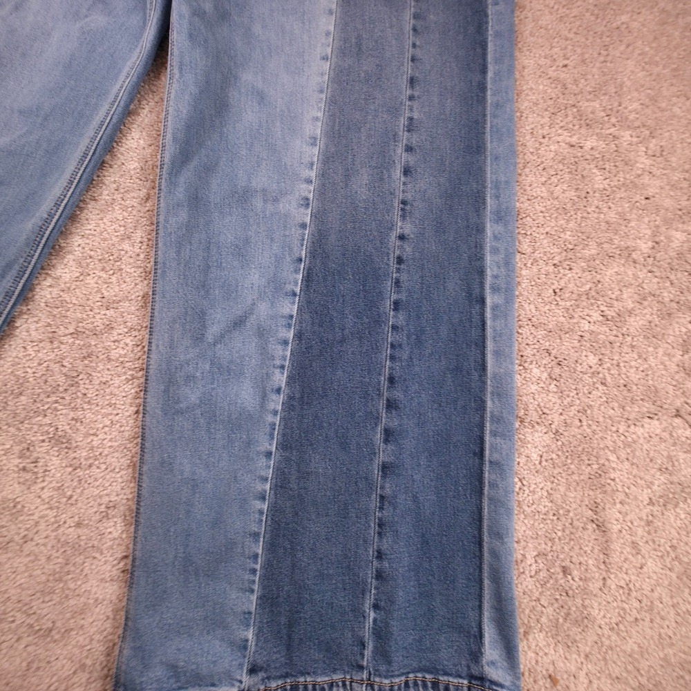 American Eagle Wide Leg Jeans Women 12 Blue Paneled Colorblock High Rise Stretch - Picture 10 of 16